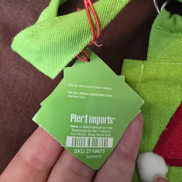 NEW NWT Pier One Holiday Christmas Green Elf Cooking Baking Apron Sparkles! Bell - Picture 4 of 11